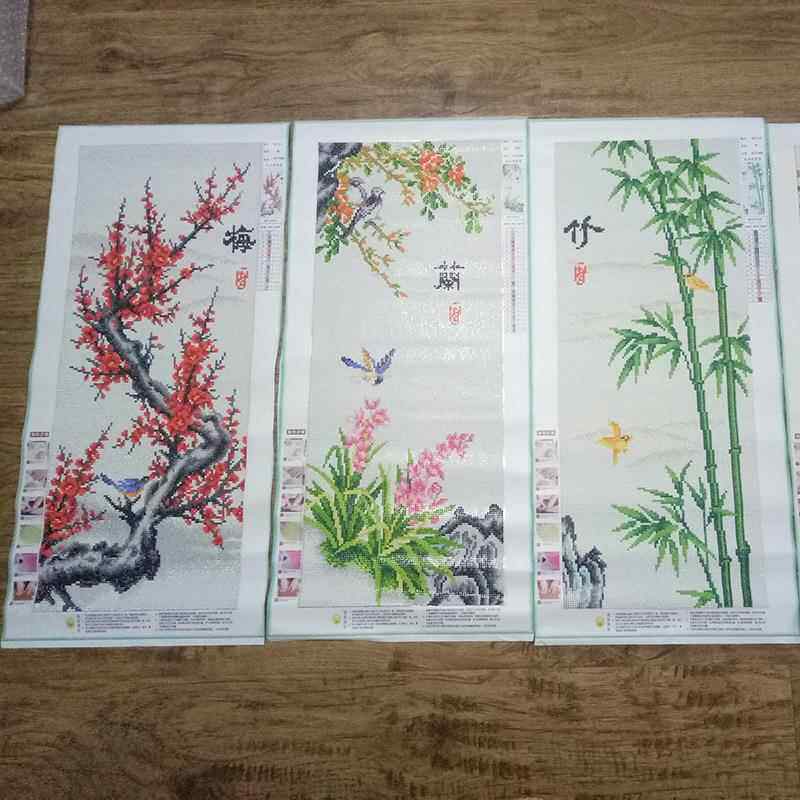 5D钻石画成品图梅兰竹菊满钻纯手工贴十字绣现货出售外贸