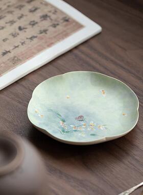 手绘心文MST-258-兰陶瓷承中式田园风茶茶承茶壶盖碗底壶座点盘果