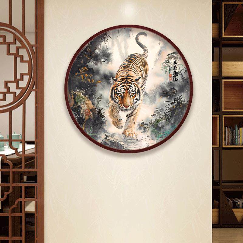 老虎国画虎下山装饰玄关招财上山画挂381虎画