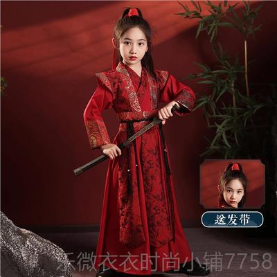 新款服女童古装汉冬款加绒女侠风花兰鱼服装儿童木剑客飞服仙侠演