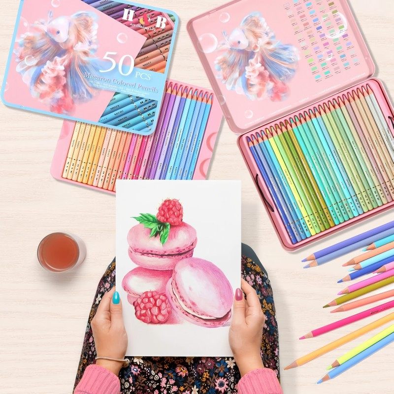 彩色铅笔套装油性彩铅画笔50色马卡龙专业美术绘画铁盒,玩具/童车/益智/积木/模型,画笔/画刷,淘宝优惠券,粉丝福利购,淘宝优惠卷