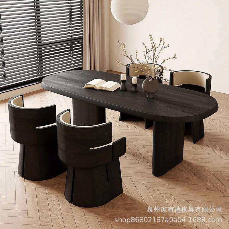 简约现代实木餐桌设计师家用休闲会客接待饭桌民宿风实木餐厅桌子