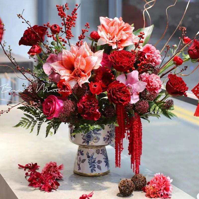 现货新中式青花瓷陶瓷花瓶花艺插花中式餐厅客厅手工装饰摆件