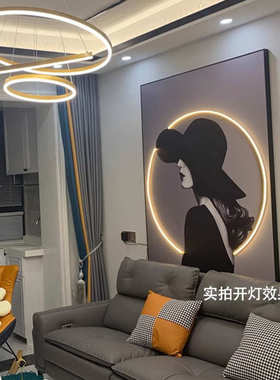 画led简约奢灯客厅入户现代墙挂画背景轻沙发装饰画玄关落地壁画
