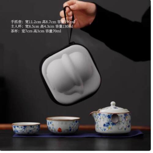 掐丝银福禄双全旅行茶具套装仿古汝窑快客杯户外便携式旅游泡茶器