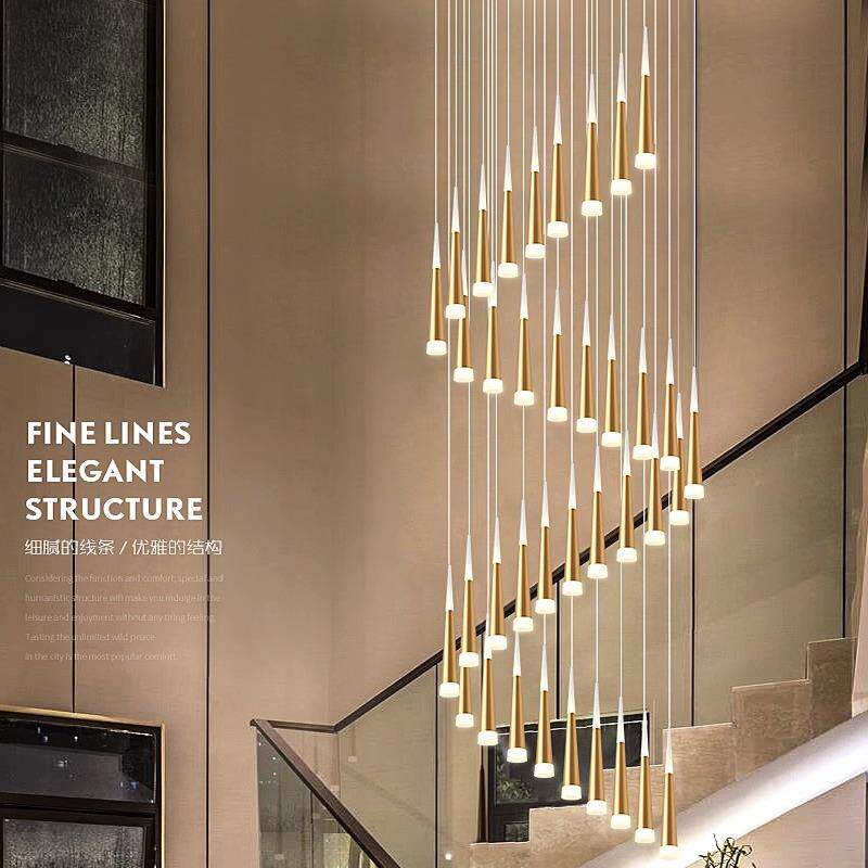 别墅吊灯楼梯间现代简约大loft挑楼梯长客厅轻吊灯奢复式楼餐厅复