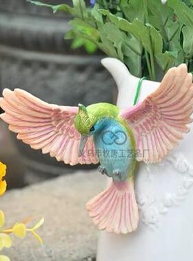 跨境新款彩色蜂鸟墙饰花盆边缘装饰墙面挂饰天使之翼羽毛树脂挂牌