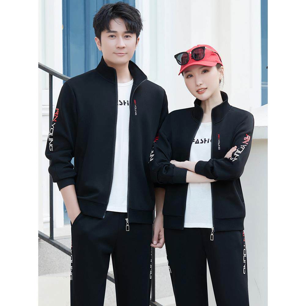 春潮秋服时尚流侣白色76048225运动套装男女大码长袖外套情锻炼跑