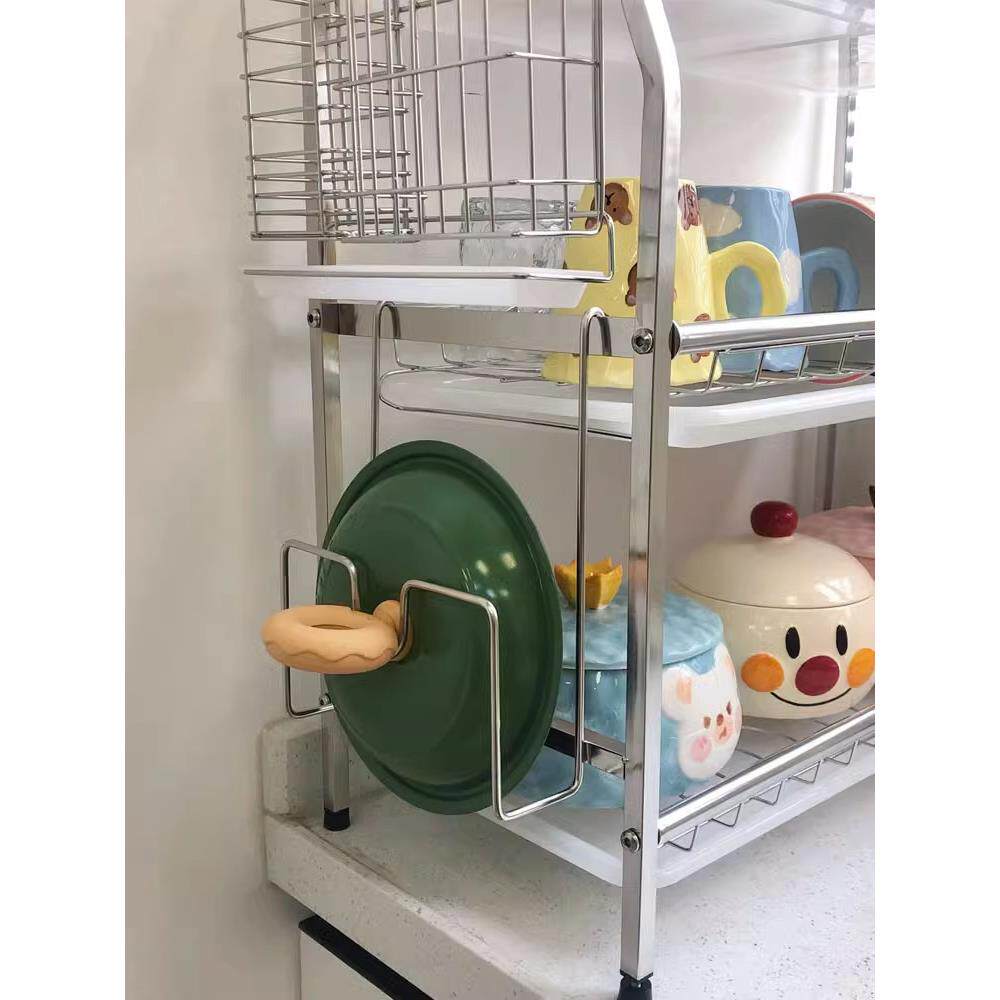 厨房不锈钢色沥水碗碟架 三层多功能刀具砧板筷子收纳置物架碗架