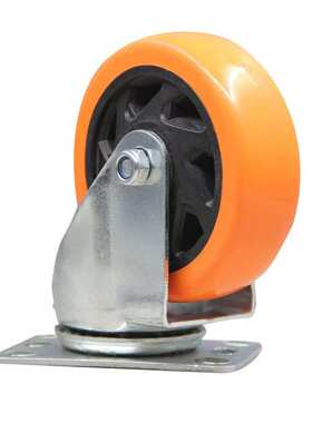 中型橙色6寸通花轮子 万向轮带刹 布草车脚轮定向万向带边刹脚轮