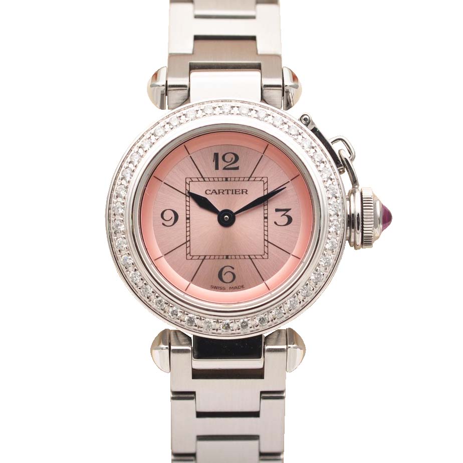 粉盘[9.8新]卡地亚帕莎27mm后镶钻石英手表女表