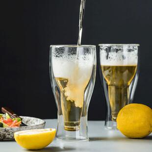 啤双酒杯玻璃保温爆冷酒杯酒吧餐馆可15485重复子家用层杯倒置双