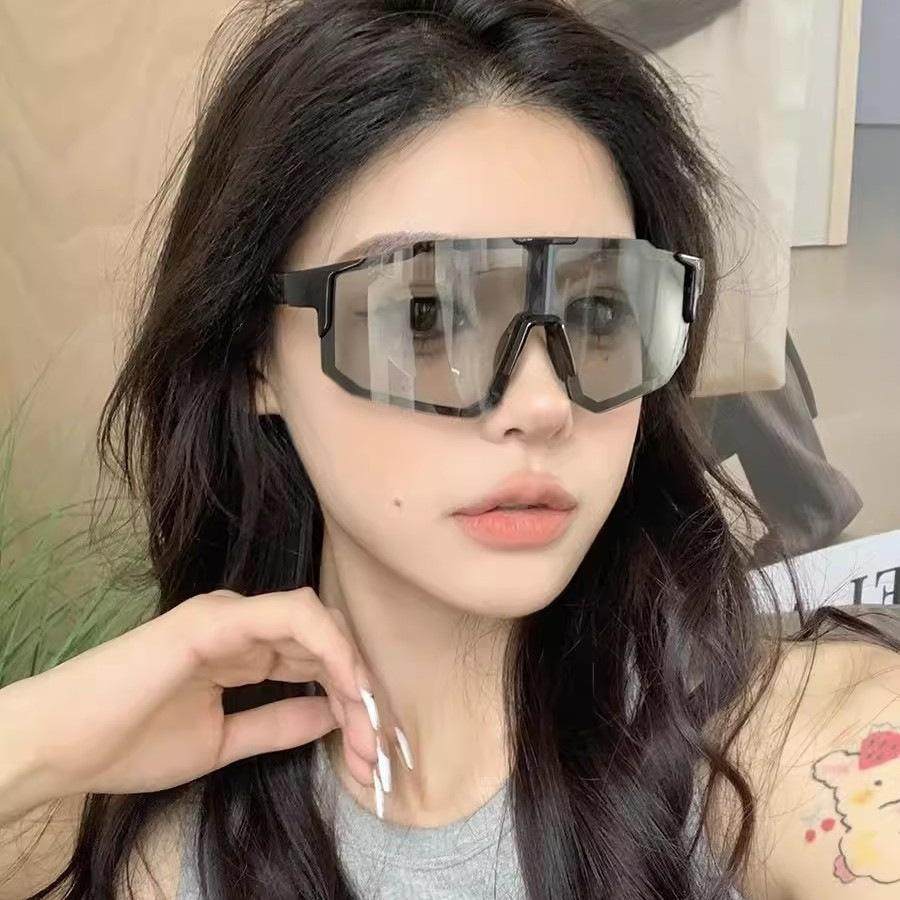 户外运动骑行登山防风墨镜女超大框变色偏光防紫外线太阳眼镜男款