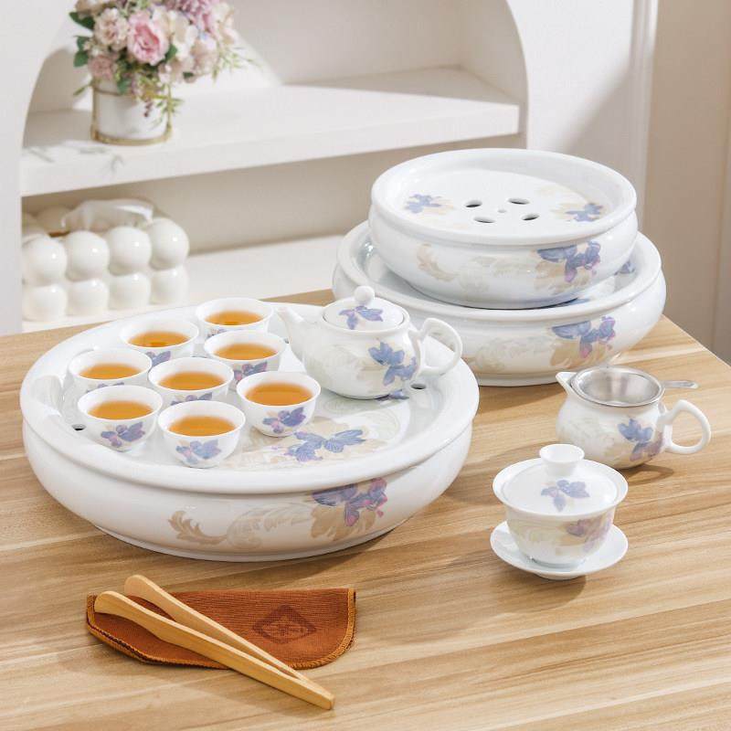 高温白玉陶瓷功夫茶具套组茶盘盖碗公杯茶壶茶杯整套新款办公家用,餐饮具,整套茶具,淘宝优惠券,粉丝福利购,淘宝优惠卷