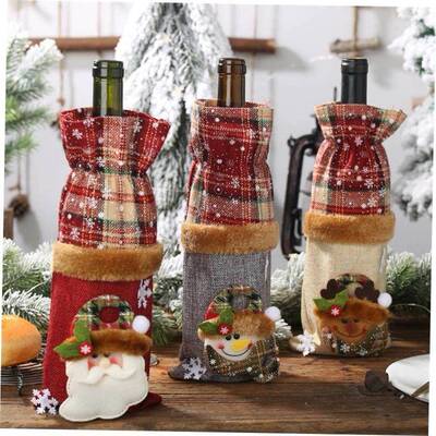 Christmas decoration linen wine bottle cover 圣诞酒瓶套
