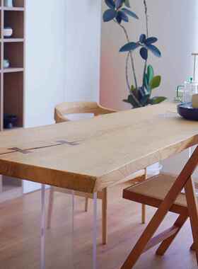 IL白蜡木简约现代亚克力餐实木AZK办原公木大桌板客厅书桌民宿桌