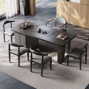 意式 极简纯黑岩板家用阳台小茶台办公室功夫泡茶桌休闲喝茶桌组合