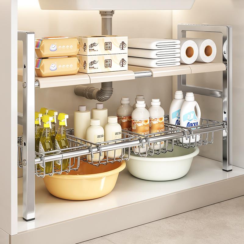 不锈钢厨房下水槽置物架多功能橱柜架子锅具多层台面收纳神器