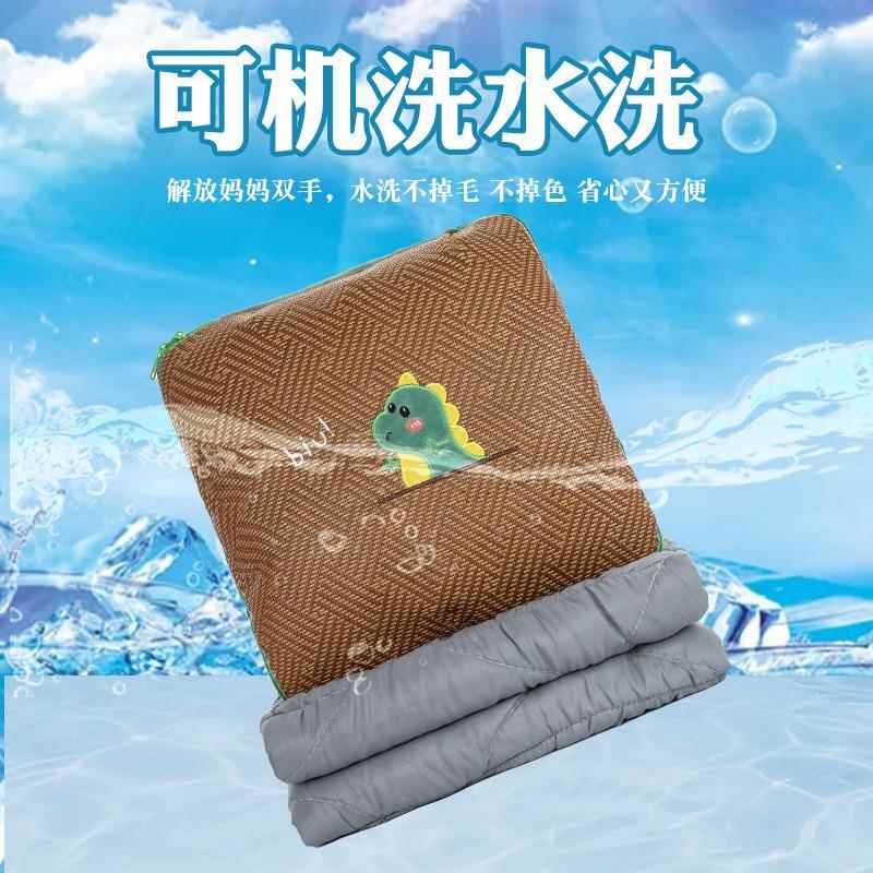 新款直销创意卡通藤席毛绒双面抱枕办公室午睡空调毯靠垫被夏凉被