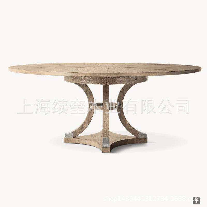 RH简约不锈钢圆形实木餐桌椅组合家用餐厅家具别墅亚马逊出口工厂