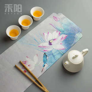 彩绘防水茶席布艺桌旗禅意桌布日式 新中式 家用茶道配件茶盘茶桌垫