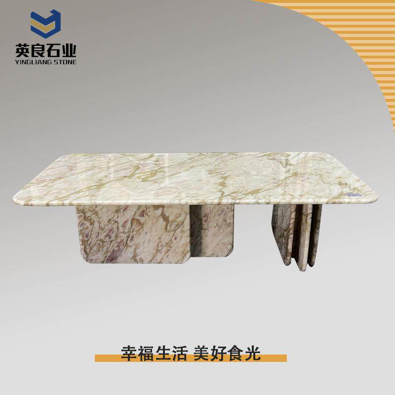香雪梅天然大理石餐桌意式轻奢长形全石材高端别墅长方型奢石茶几