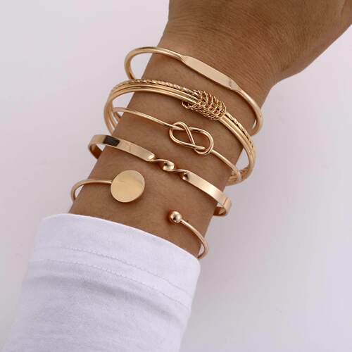 Bracelet 5-piece set跨境饰品时尚几何光面开 口打结手镯5件套