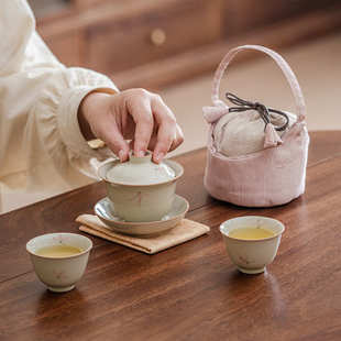 釉彩礼品蜜便捷茶具闺 一壶彩两杯送下兰盖旅行碗包手绘陶瓷新中式