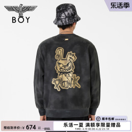 扎染兔子BOYLONDON长袖情侣款春夏烫金兔子卫衣N03011