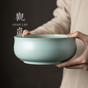 观岚天青汝窑大号茶洗开片功夫茶具水盂陶瓷圆形收纳茶碗笔洗杯洗