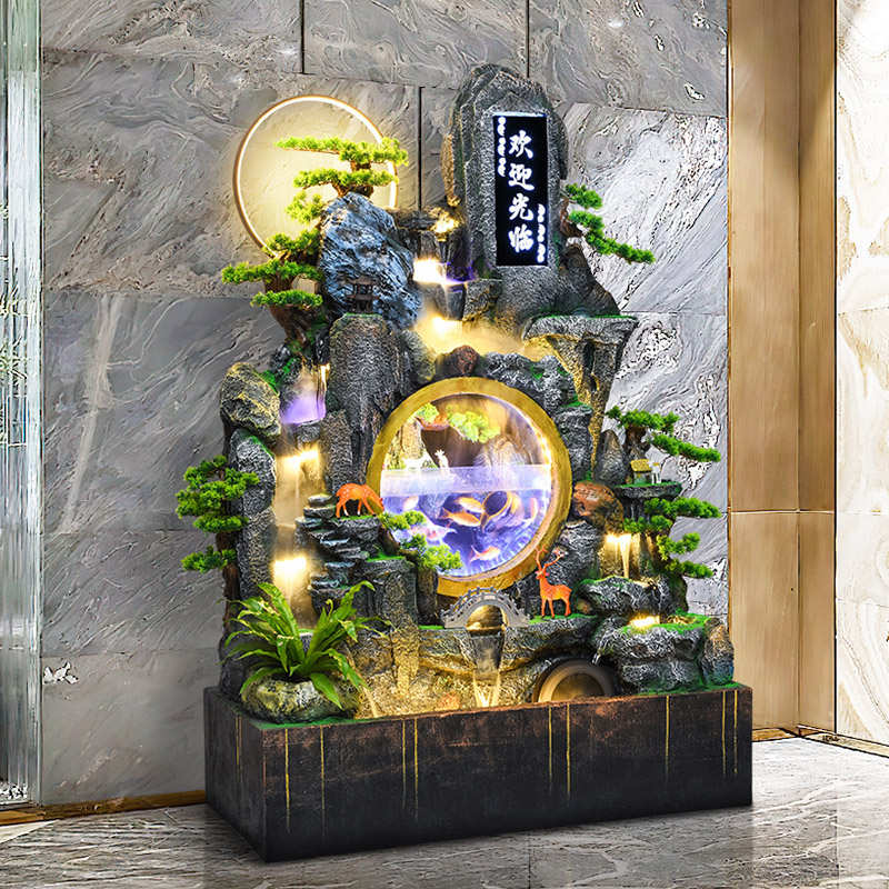 大型假山流水喷泉鱼缸水幕墙室内屏风摆件客厅玄关庭院花园落地