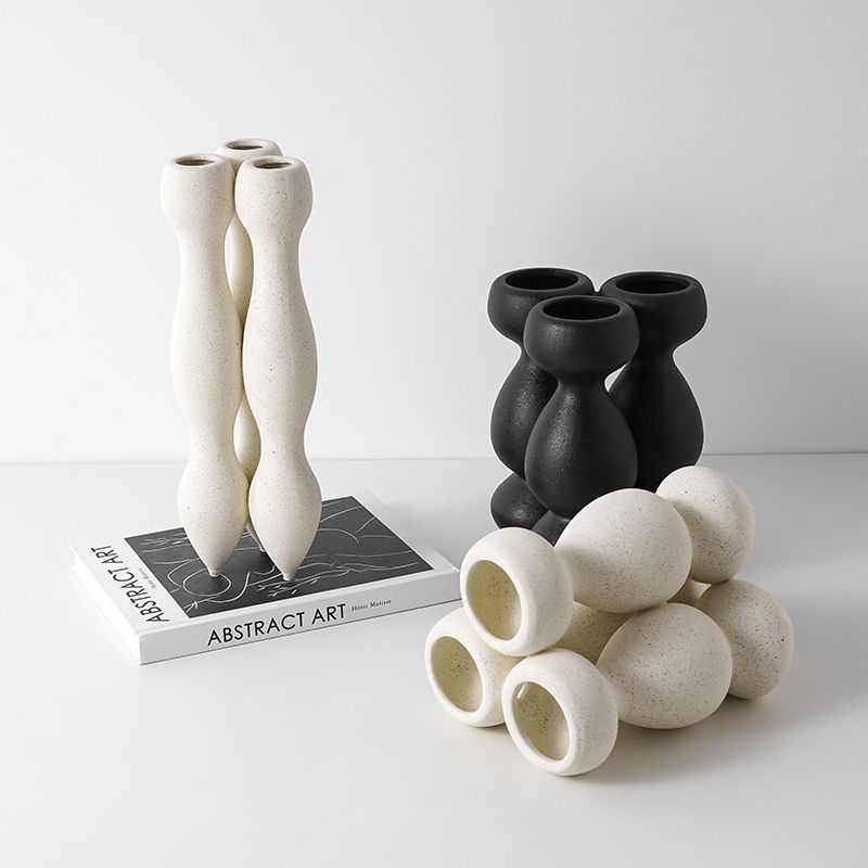 意式极简抽象艺术粗砂陶瓷三口花瓶售楼处客厅餐桌插花高级感装饰,特色手工艺,其他特色工艺品,淘宝优惠券,粉丝福利购,淘宝优惠卷