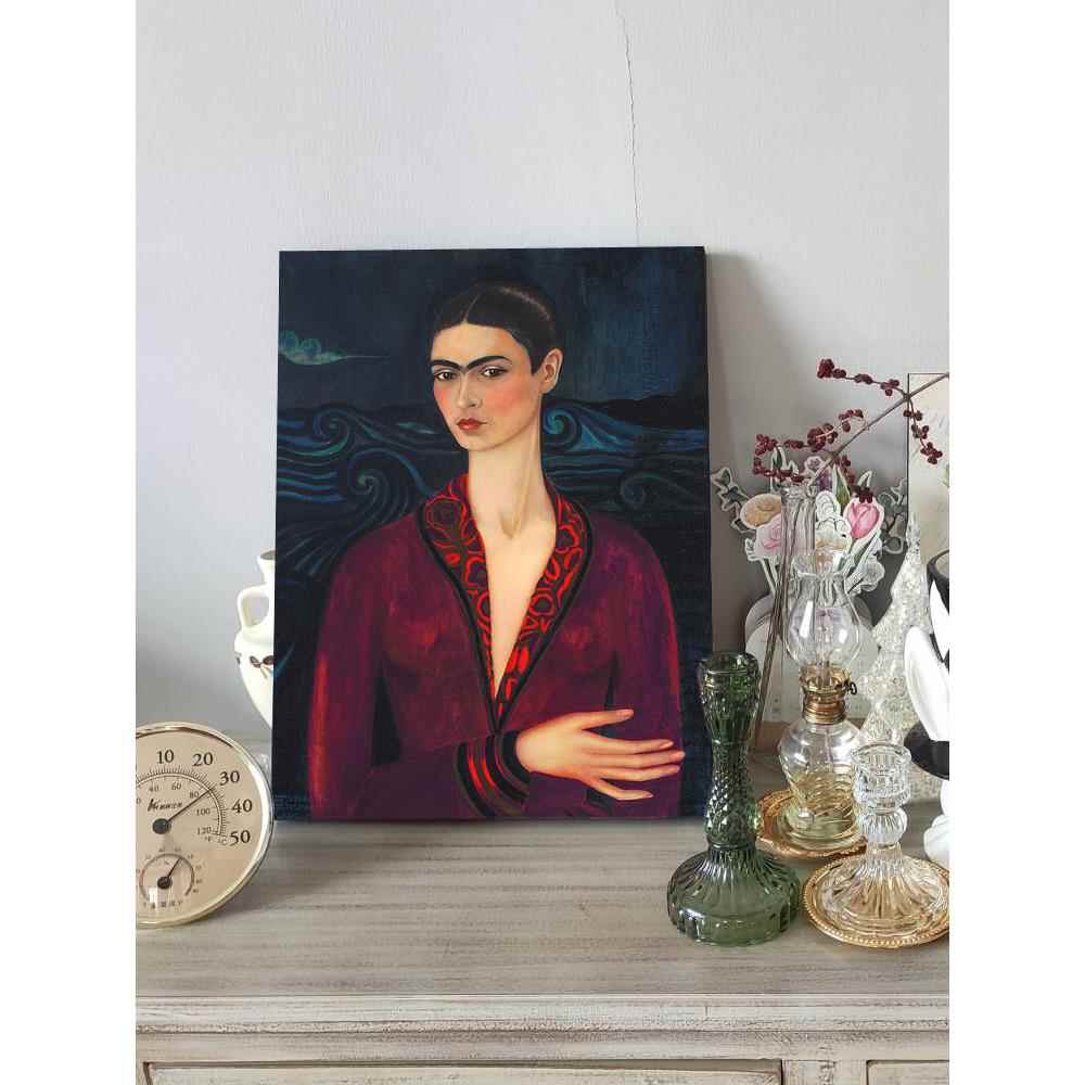Frida Kahlo 弗里达 墨西哥《穿天鹅绒的自画像》人物油画无框画