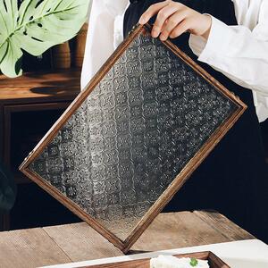 覆古海棠花玻璃托 托盘家用长方形胡桃实木小茶盘杯子收纳水果点