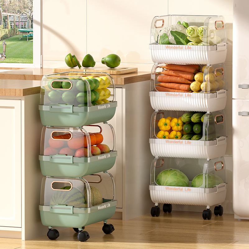 厨房多功能家用落地置物架蔬菜水果可移动菜篮子滑动小推车收纳架