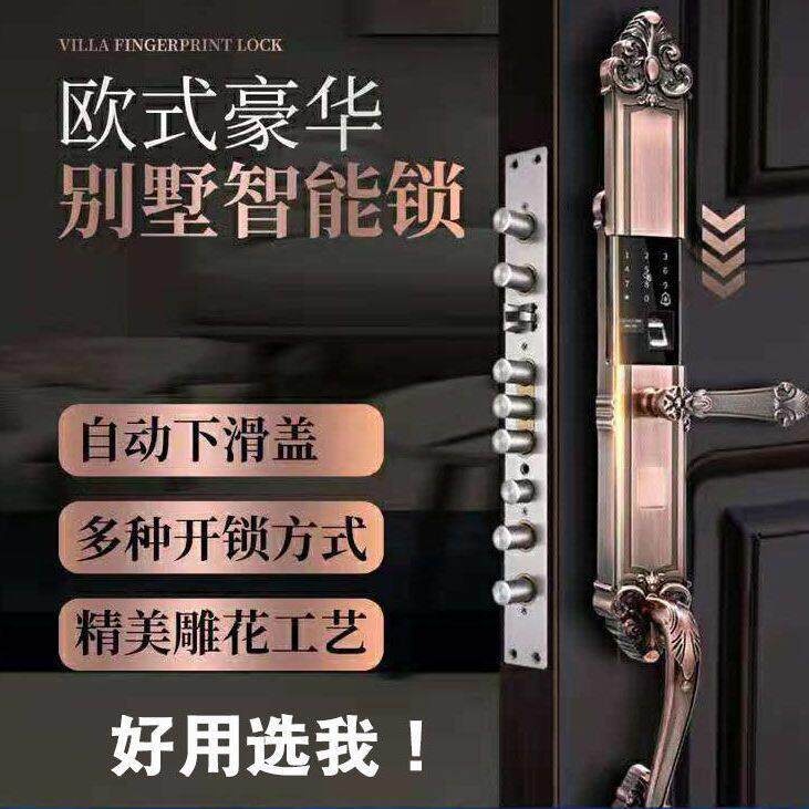 长拉指纹锁电子锁欧式大门锁智能锁别墅双开门指纹锁密码锁对开