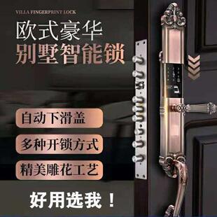 长拉指纹锁电子锁欧式大门锁智能锁别墅双开门指纹锁密码锁对开