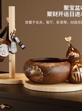 聚宝盆招财户钥匙收纳玄关摆件档轻入奢高厅装M11532饰新中式客开