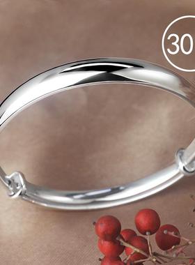 高档99银手镯女年轻款宽面手饰光手面实心镯拉纯9银镯子送推妈妈