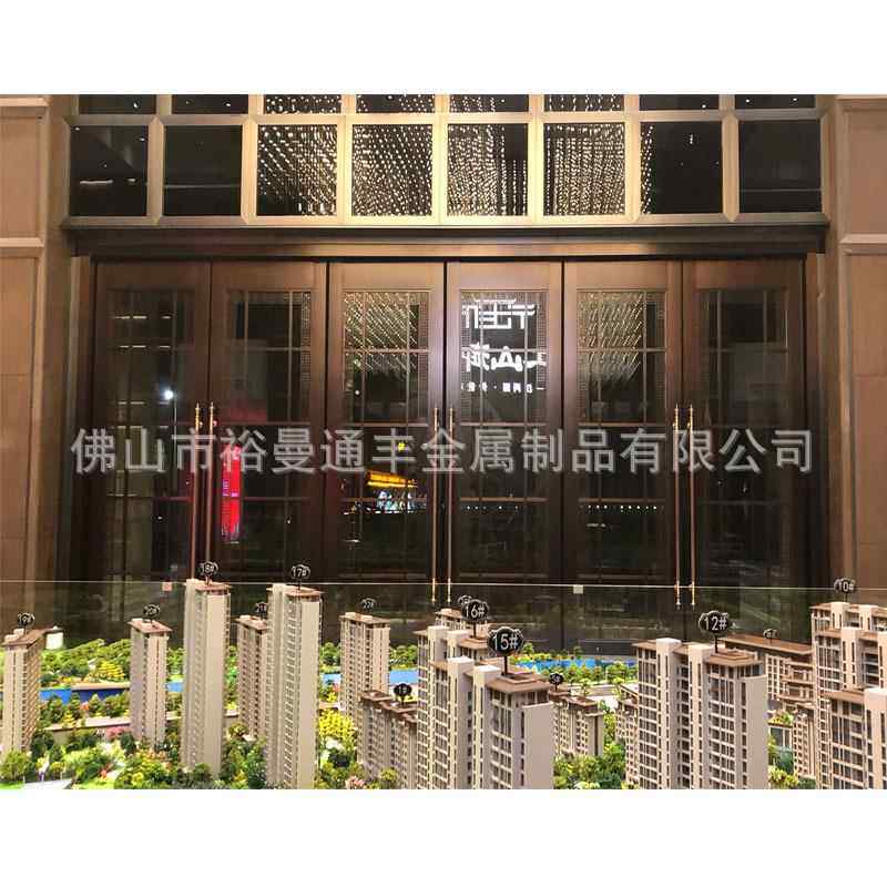 酒店不售楼部工程新中平式仿古504色锈钢钢化铜玻璃开门地弹门