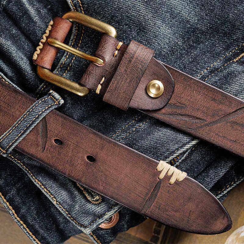 手工复古加厚头层牛皮皮带男真皮纯铜针扣韩版个性潮流牛仔裤腰带
