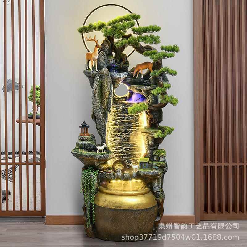 假山喷泉流摆件客厅办公室饰茶室玄水关水流生NEI财鱼缸家居装品