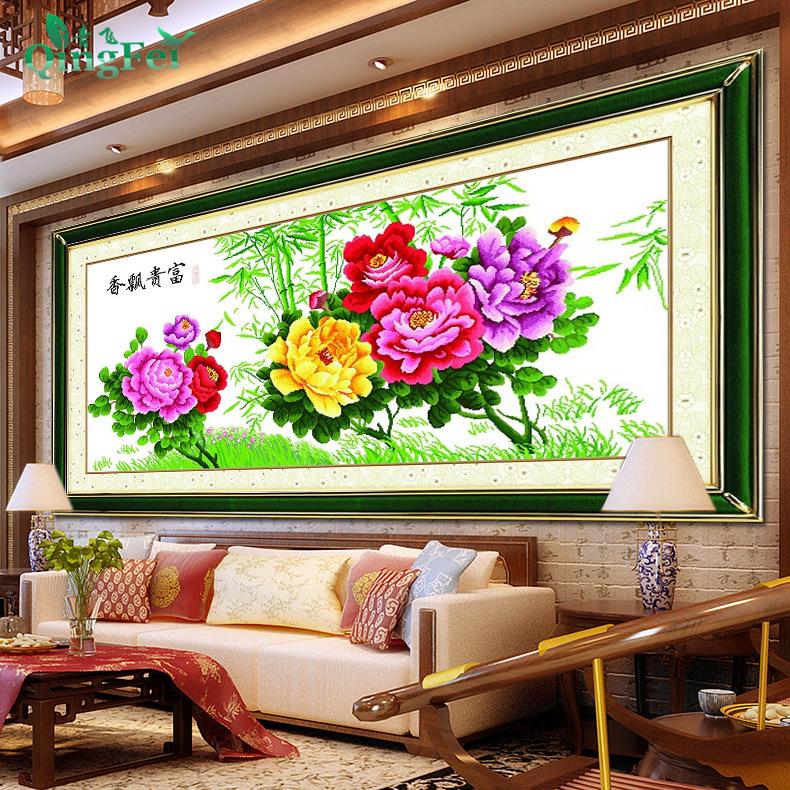 青飞国色天香新版花开富贵十字绣富贵飘香牡丹花竹子花草客厅