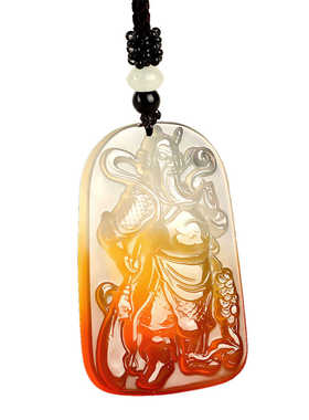 精选工艺品 玉石原色玛瑙玉髓霸气关公关二爷吊坠挂件男女款批发