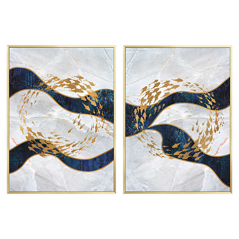 现代轻奢客厅沙发背景墙装饰画餐厅壁画抽象玄关挂画立体九鱼图图片