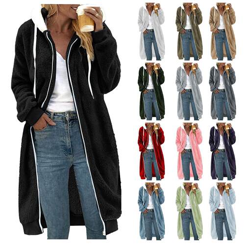 Women's autumn thick medium long double-sided plush hooded