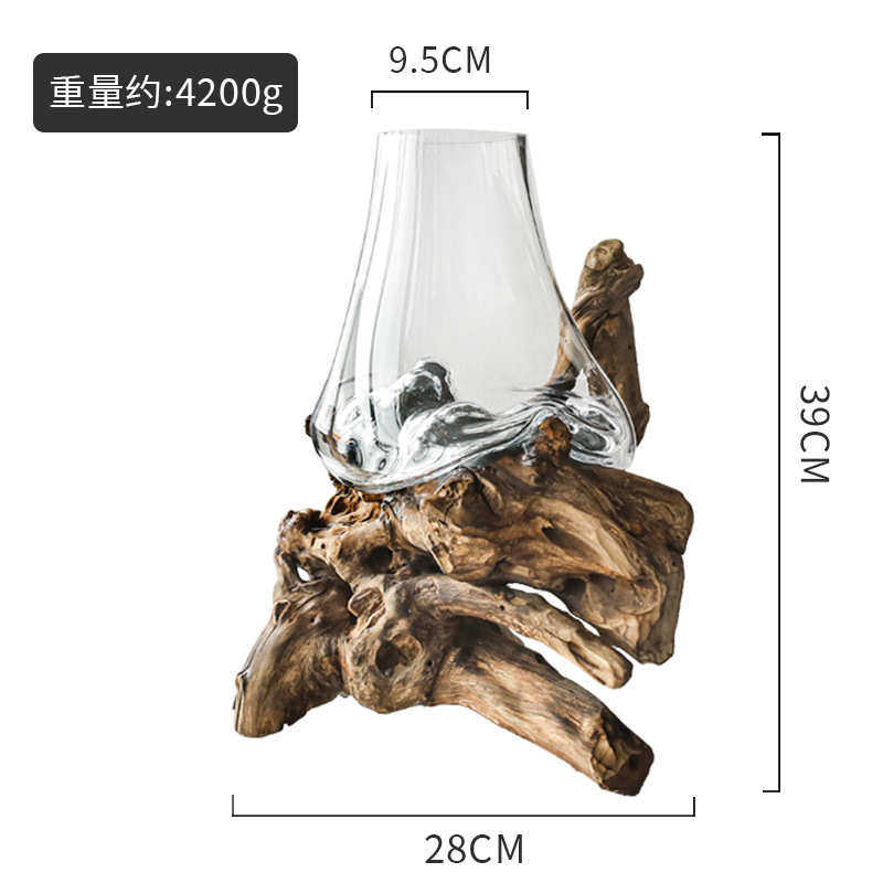 创意家居样板间简约高级奢装饰视玻璃轻感花瓶远木头现代摆件酒店