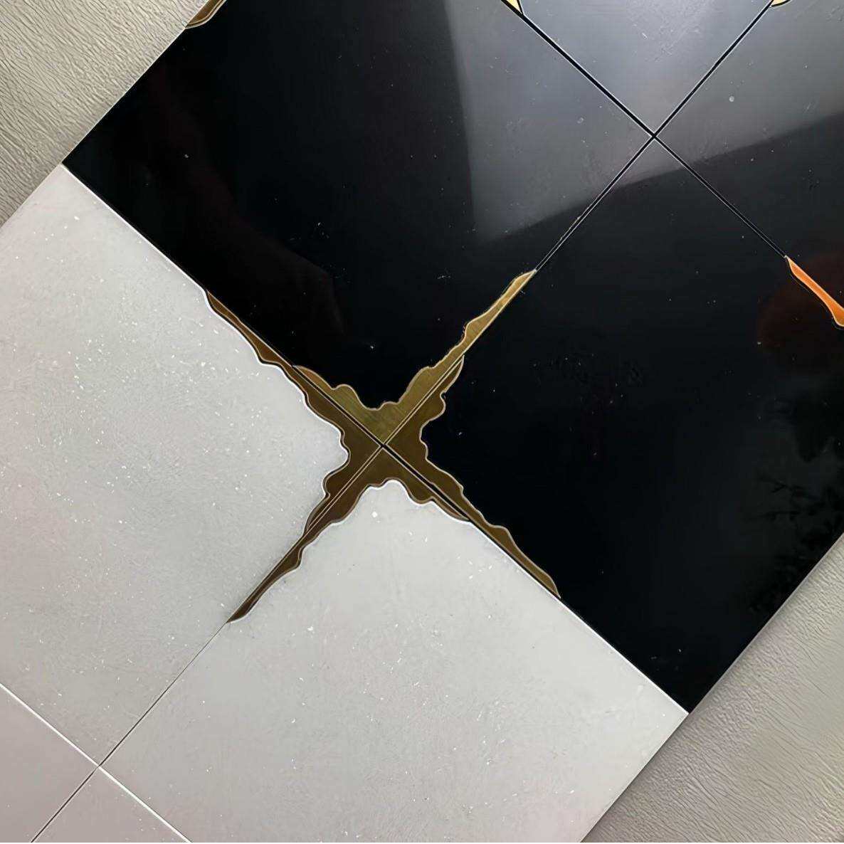 300x300黑白法式金属拼石材砖厨房卫生间墙砖阳台地砖防滑瓷砖