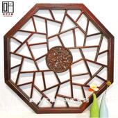 东阳木XH 古花格镂仿空雕挂件背墙玄关 HGG雕实木圆形花景新中式