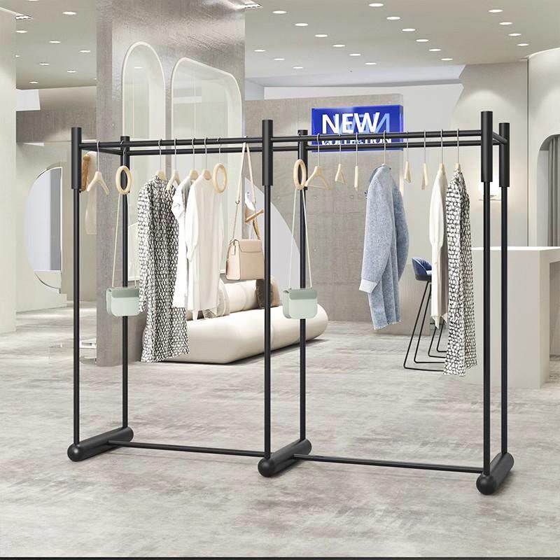 服装店展示架挂衣杆男女装店简约黑色落地陈列中岛架不锈钢货架